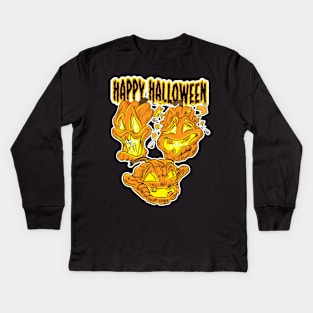 Halloween Pumpkins carved as Jack-O-Lanterns Kids Long Sleeve T-Shirt